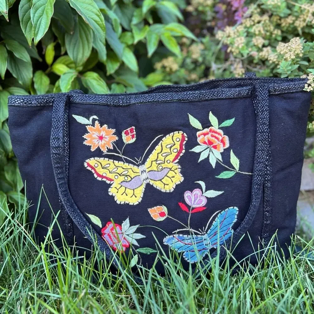 Embroidered Corduroy Shoulder Bag